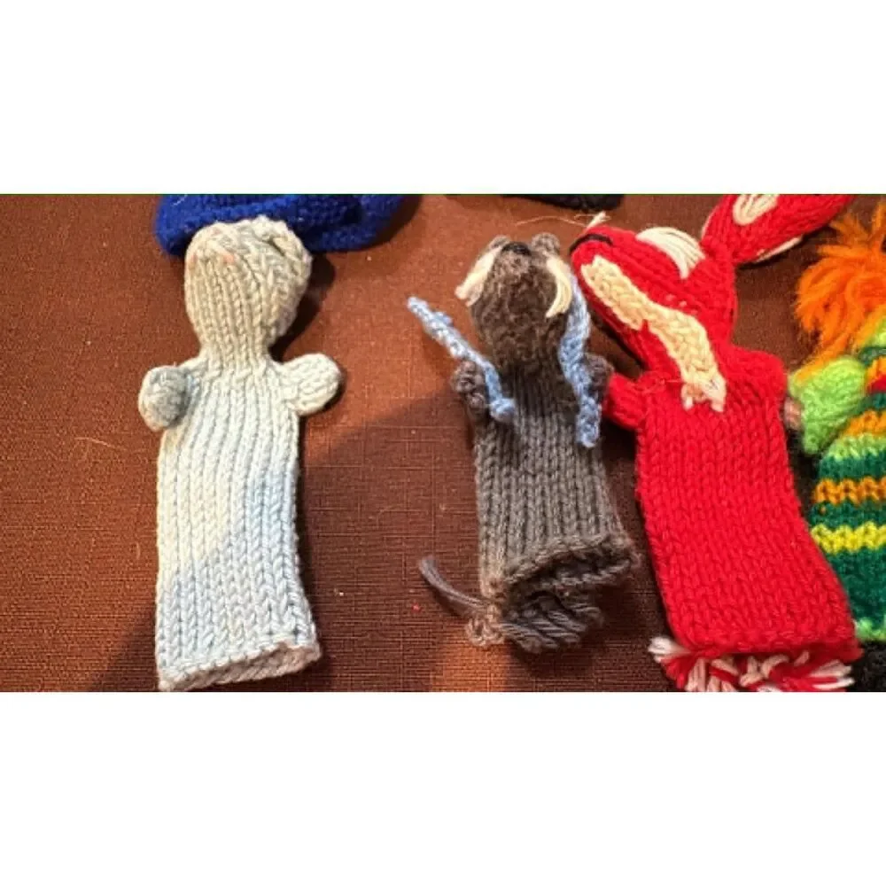 Lot of 22  Knitted  Finger Puppets People Coffee Pot Animals